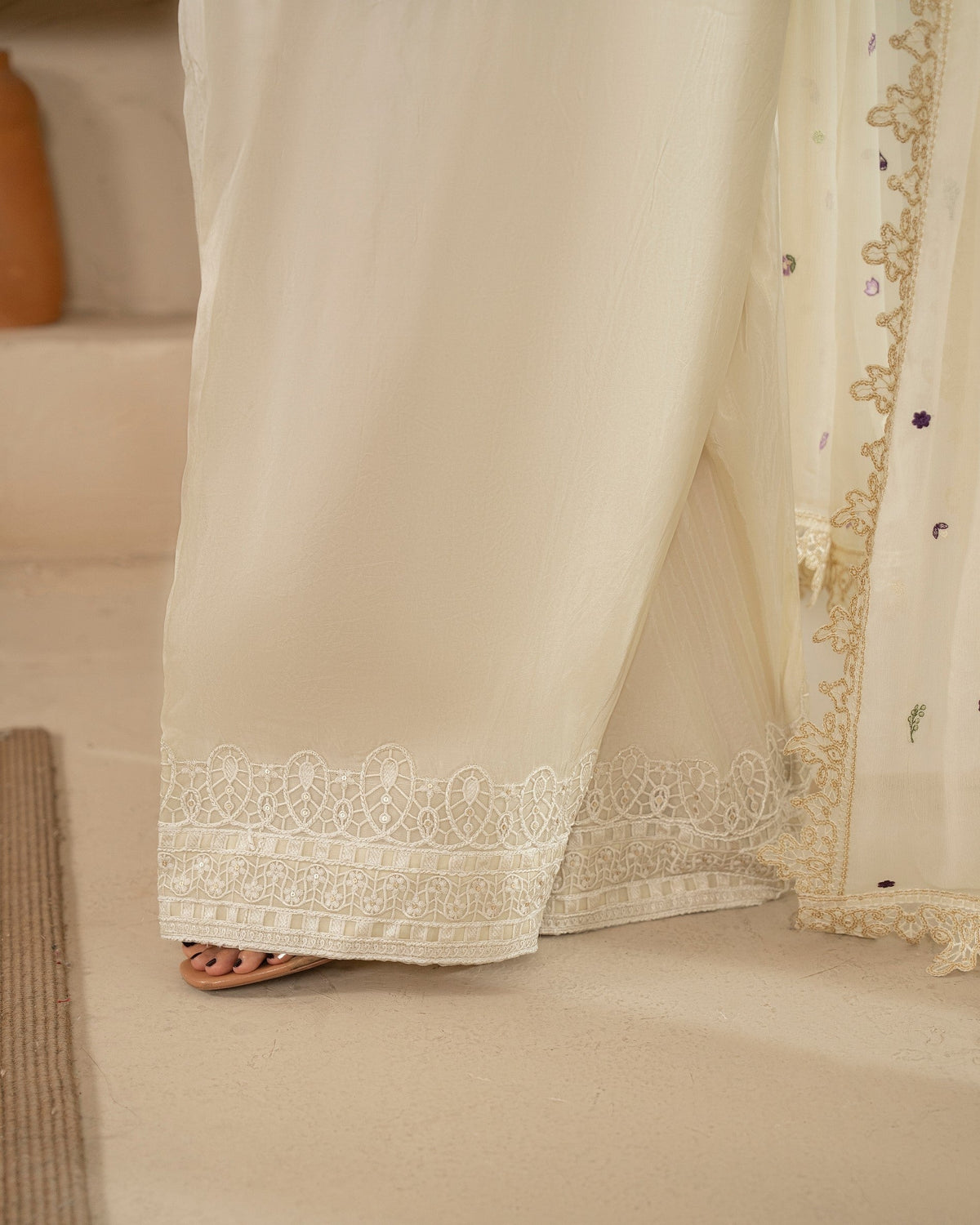 Ivory Embroidered Russian Grip Shalwar Pakistani Suit Online in Dubai UAE Abudhabi Ajman Sharjah