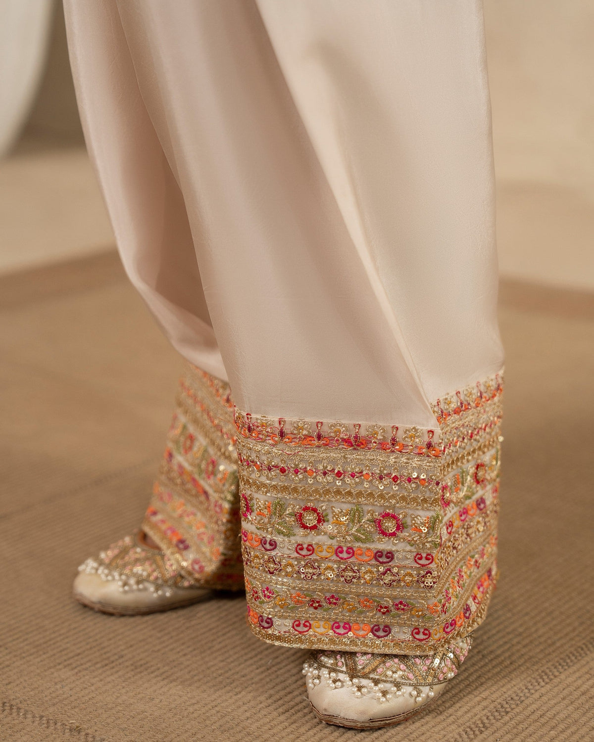 Ivory Embroidered Silk Pakistani Designer Suits Online in Dubai UAE Abudhabi Ajman Sharjah