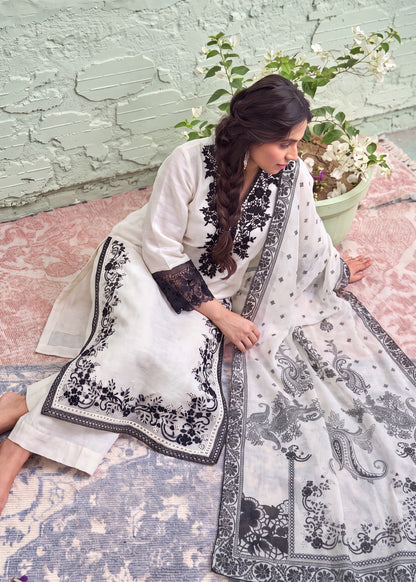 Ivory Embroidered Textured Lawn 3 Piece Suit Online in Dubai DXB UAE Abudhabi Meena Bazaar