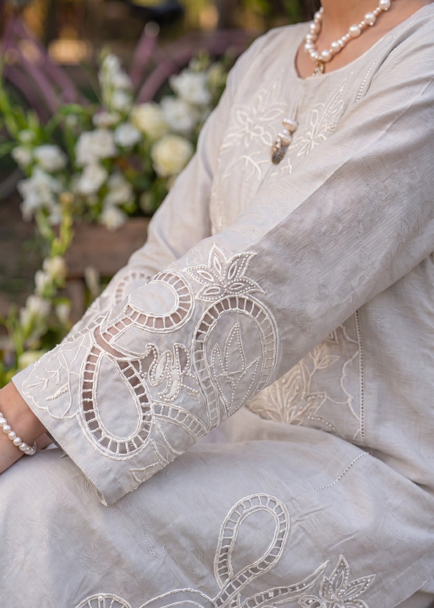 Ivory Embroidered Textured Lawn Suit Online in Dubai DXB UAE Abudhabi Meena Bazaar