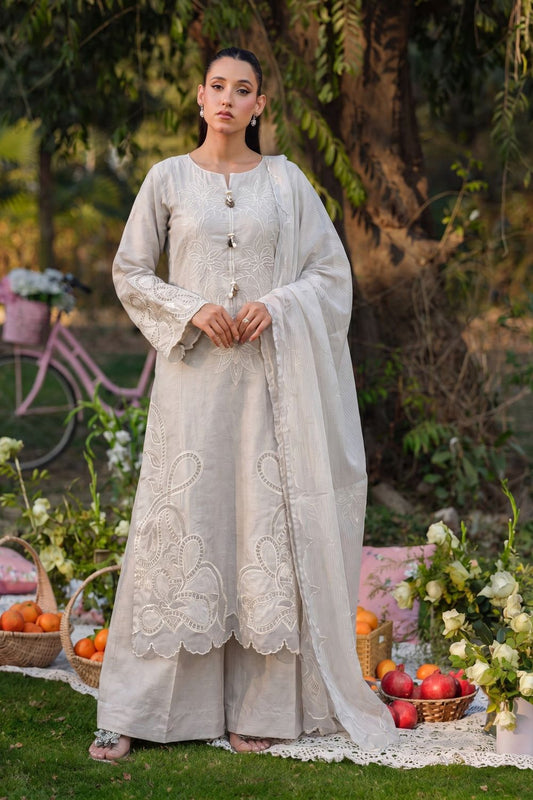Ivory Embroidered Textured Lawn Suit Online in Dubai UAE Abudhabi Ajman Sharjah