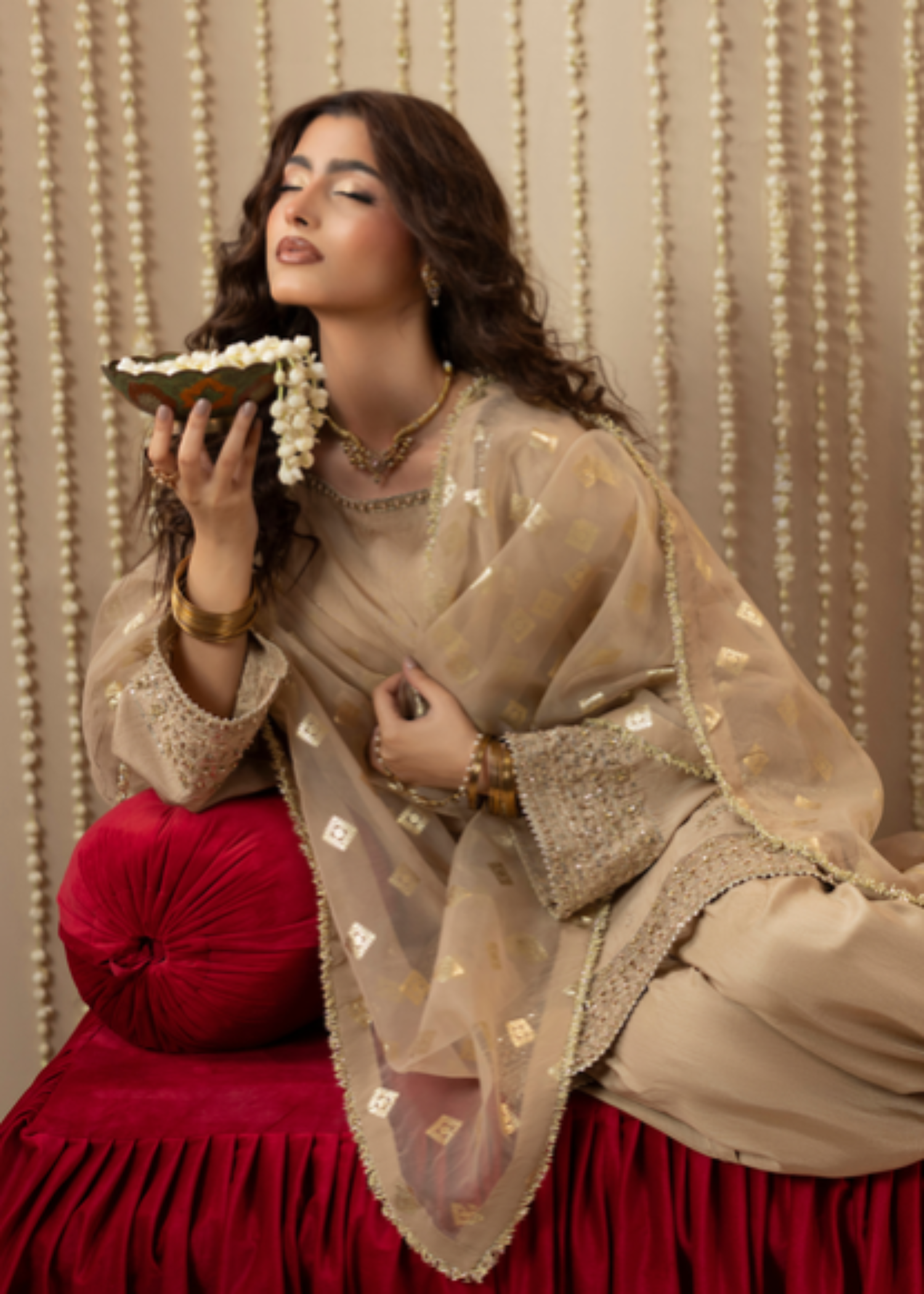 Ivory Farshi Shalwar Embroidered Raw Silk Outfit Online in Dubai UAE Abudhabi Ajman Sharjah