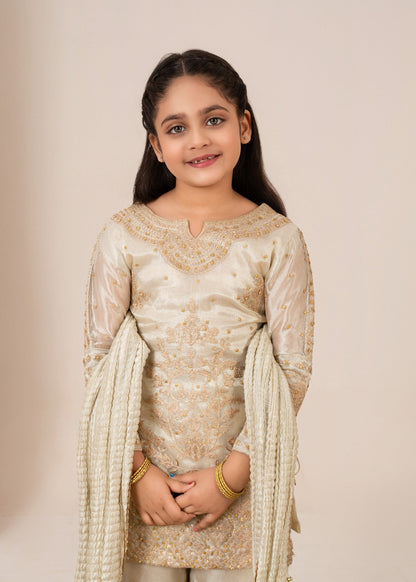 Ivory Flared Gharara Tissue Top Dupatta Online in Dubai UAE Abudhabi Ajman Sharjah
