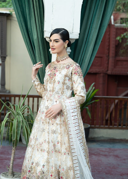 Ivory Floral Embroidered Chiffon Pishwas Online in Dubai DXB UAE Abudhabi Meena Bazaar