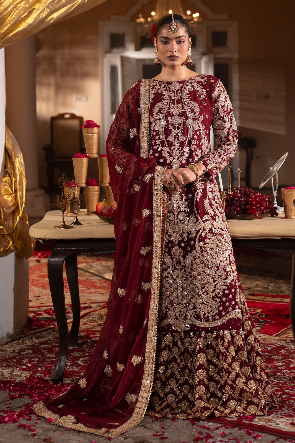 Ivory Hand Embellished Chiffon Bridal Lehenga Online in Dubai UAE Abudhabi Ajman Sharjah