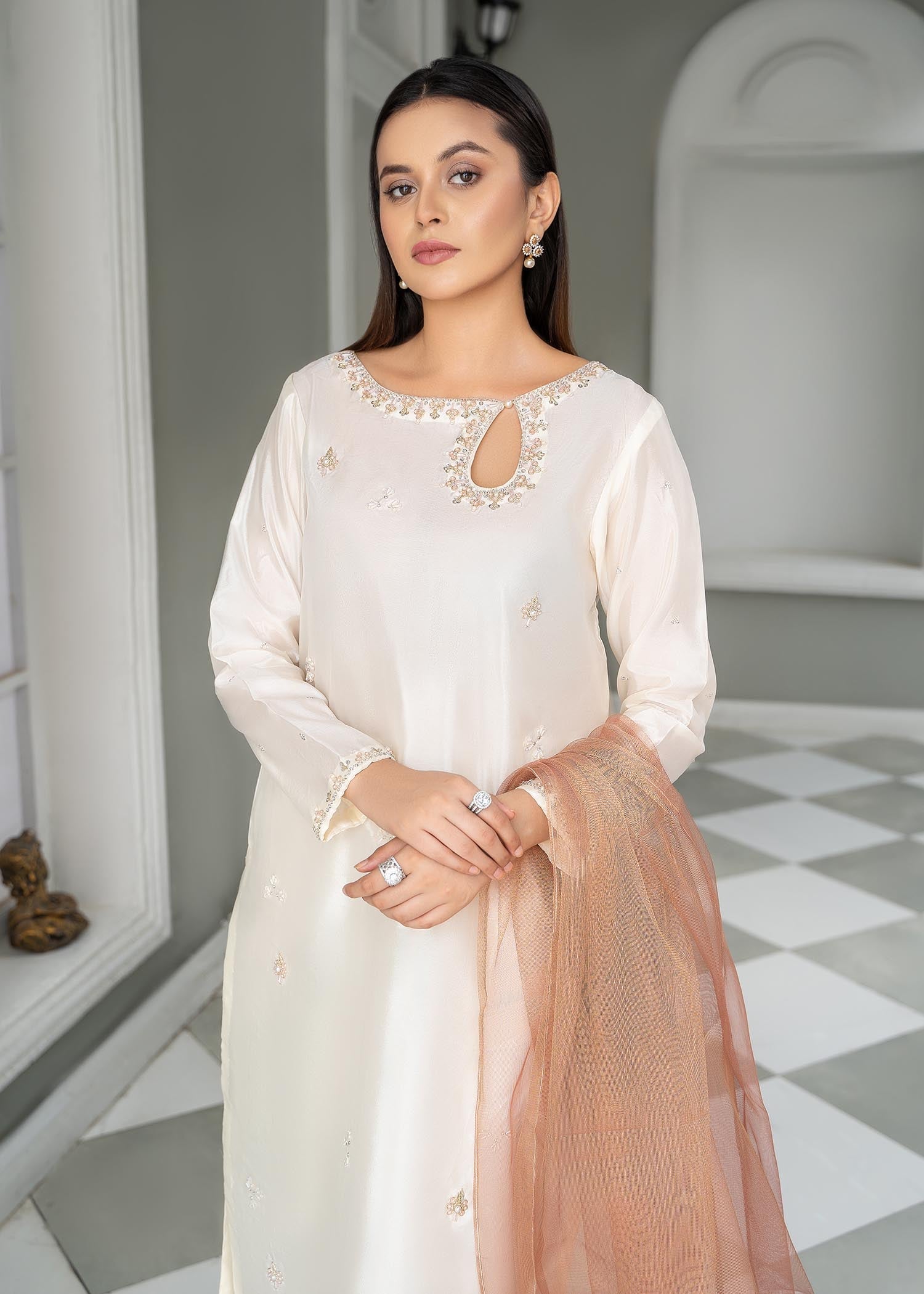 Ivory Kattan Silk Adda Work Suit Online in Dubai DXB UAE Abudhabi Meena Bazaar