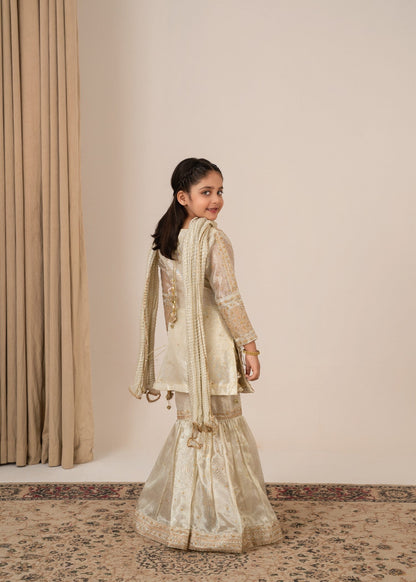 Ivory Kurti Gharara Dupatta Embroidered Online in UK USA Canada