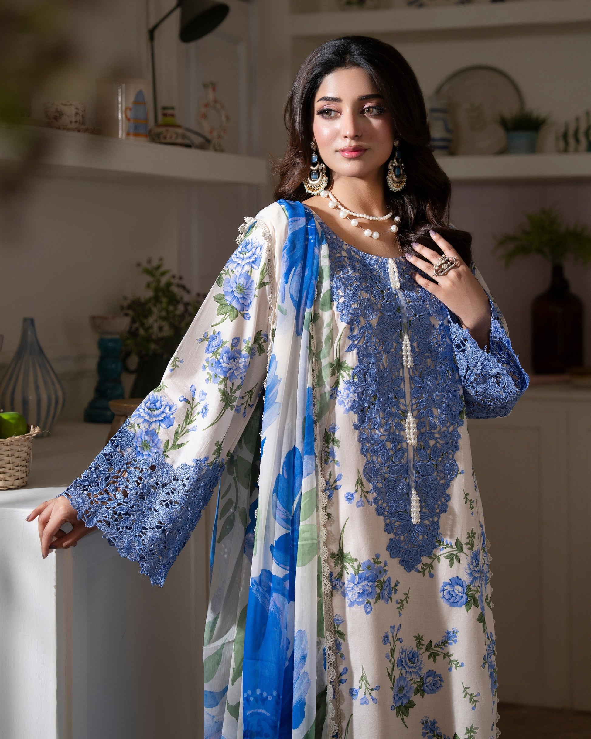 Ivory Lawn Embroidered Pakistani Suit Online in Dubai DXB UAE Abudhabi Meena Bazaar
