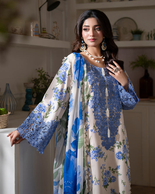 Ivory Lawn Embroidered Pakistani Suit Online in Dubai DXB UAE Abudhabi Meena Bazaar