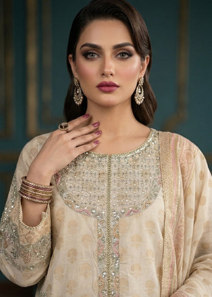 Ivory Lawn Embroidered Partywear Dress Material Online in UK USA Canada