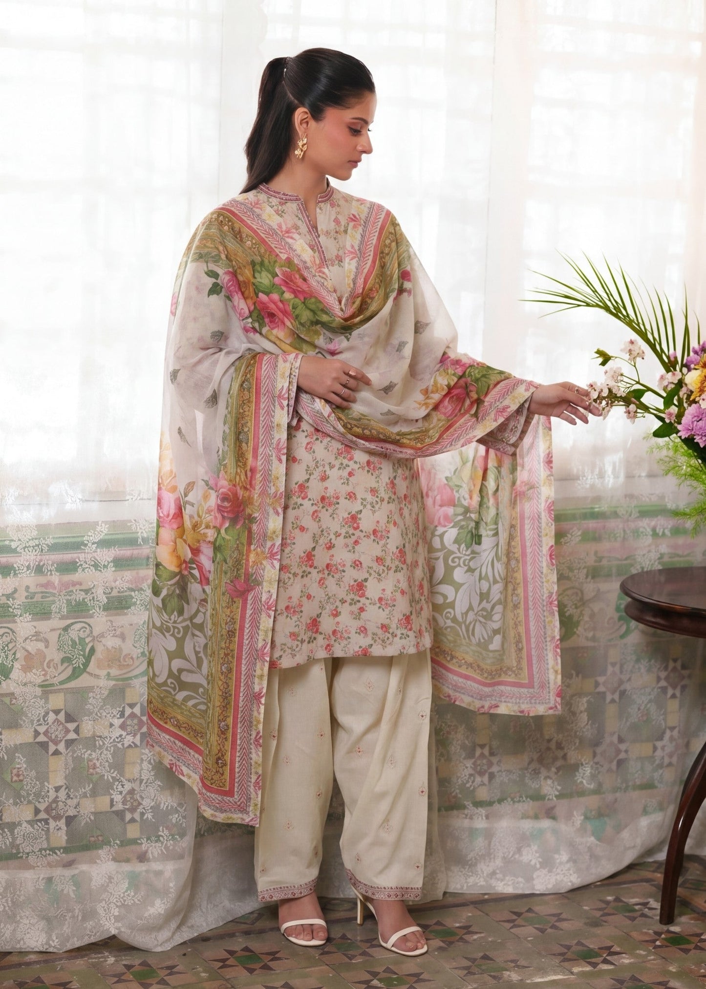 Ivory Lawn Embroidered Salwar Suit Online in Dubai UAE Abudhabi Ajman Sharjah