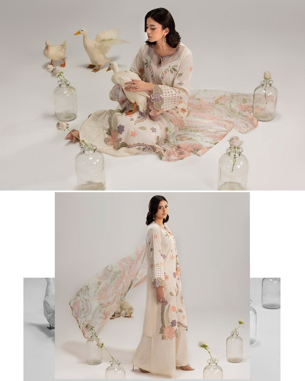 Ivory Lawn Khadi Net Dupatta Suit Online in Dubai DXB UAE Abudhabi Meena Bazaar