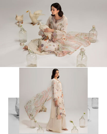 Ivory Lawn Khadi Net Dupatta Suit Online in Dubai DXB UAE Abudhabi Meena Bazaar