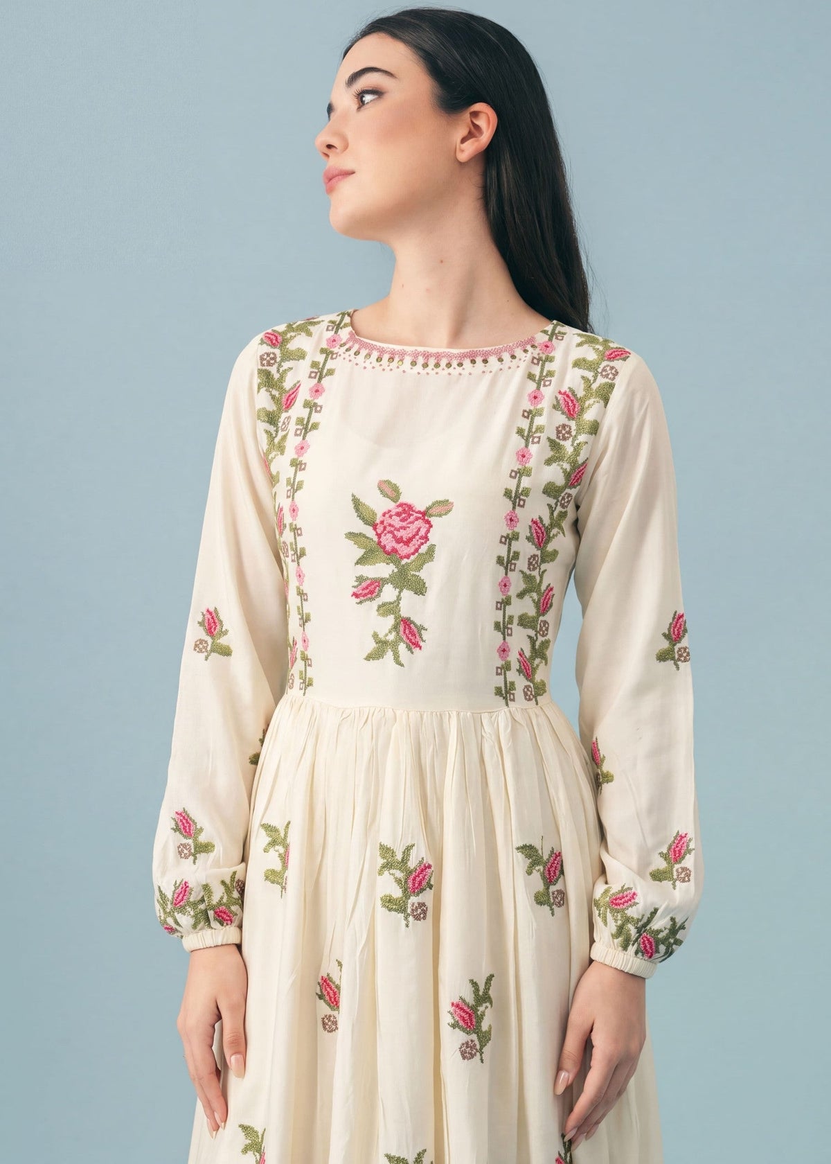 Ivory Linen Pishwas Pakistani Clothes For Winter Online in UK USA Canada