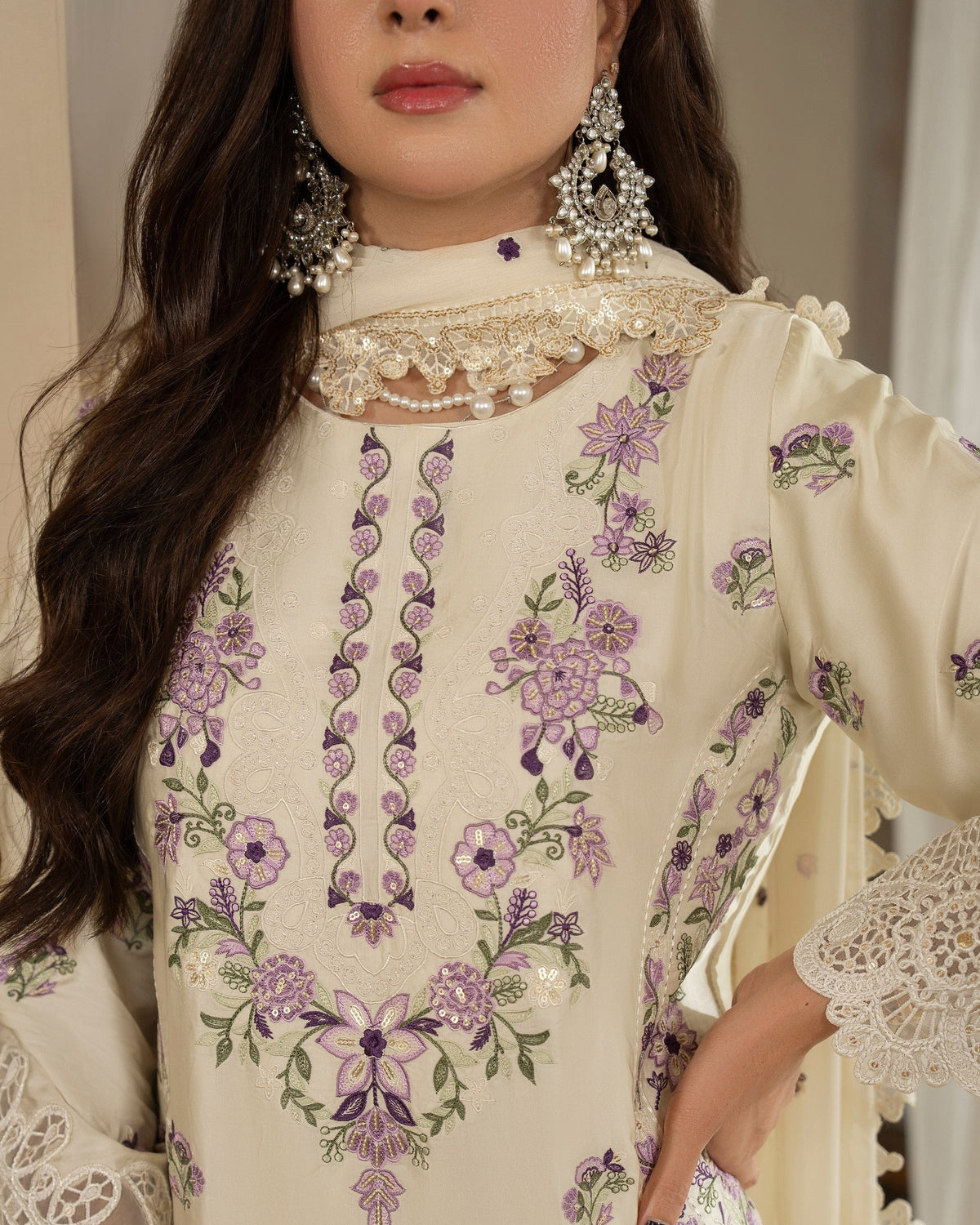Ivory Multi Thread Embroidered Salwar Suit Online in UK USA Canada