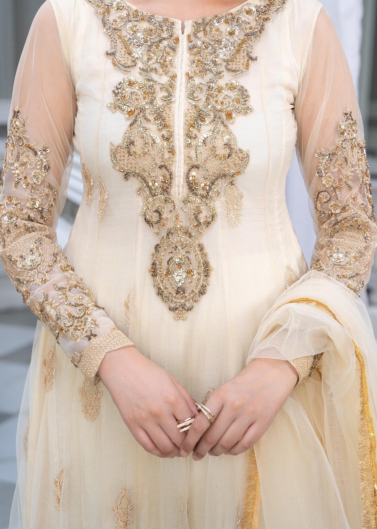 Ivory Net Party Wear Pishwas Suit Online in Sri Lanka India Australia