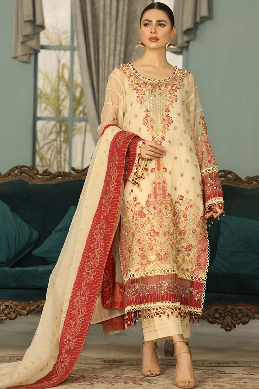 Ivory Organza Adda Work Festive Suit Online in Dubai UAE Abudhabi Ajman Sharjah