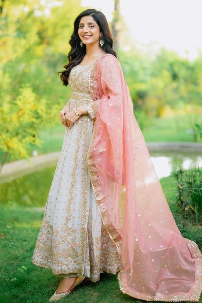 Ivory Organza Angrakha Wedding Guest Suit Online in Dubai UAE Abudhabi Ajman Sharjah