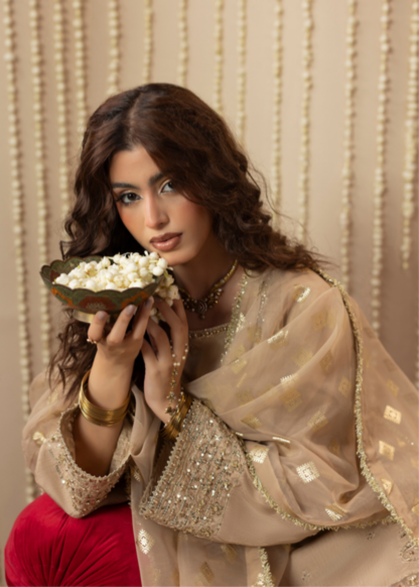 Ivory Organza Dupatta Farshi Shalwar Wedding Suit Online in KSA Riyadh Saudi Arabia Oman Bahrain Qatar