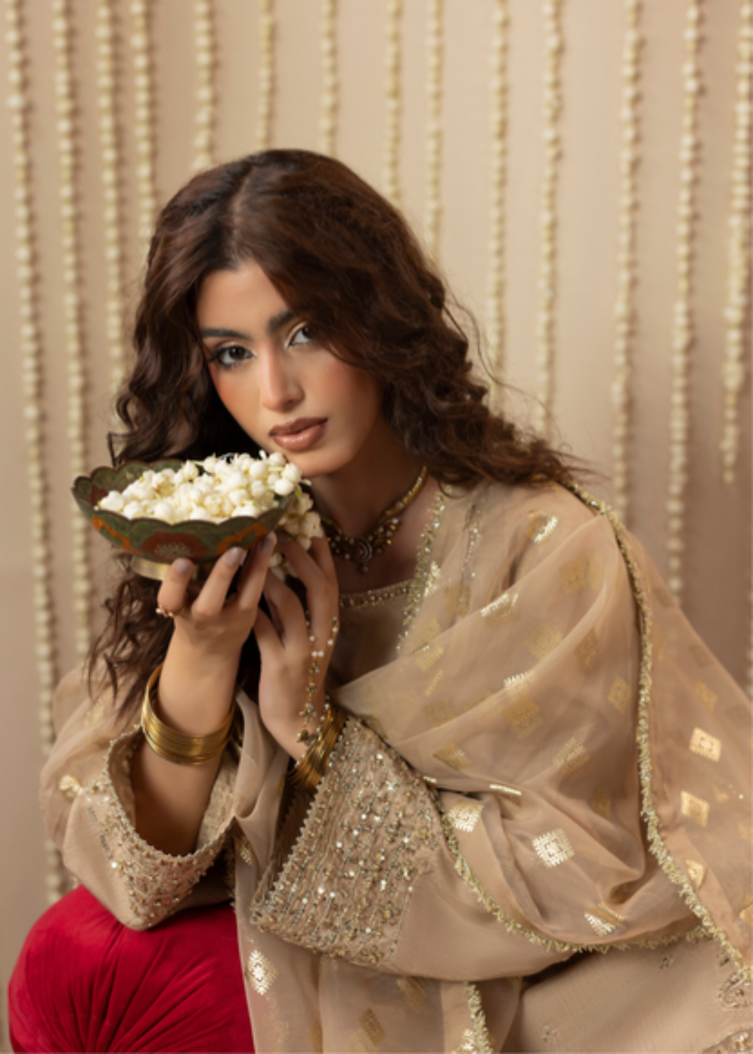 Ivory Organza Dupatta Farshi Shalwar Wedding Suit Online in KSA Riyadh Saudi Arabia Oman Bahrain Qatar