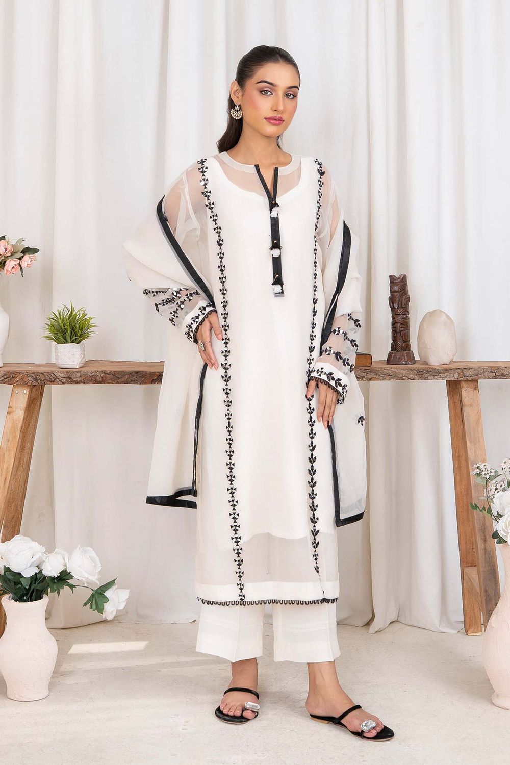 Ivory Organza Embroidered Festive Suit Online in Dubai UAE Abudhabi Ajman Sharjah