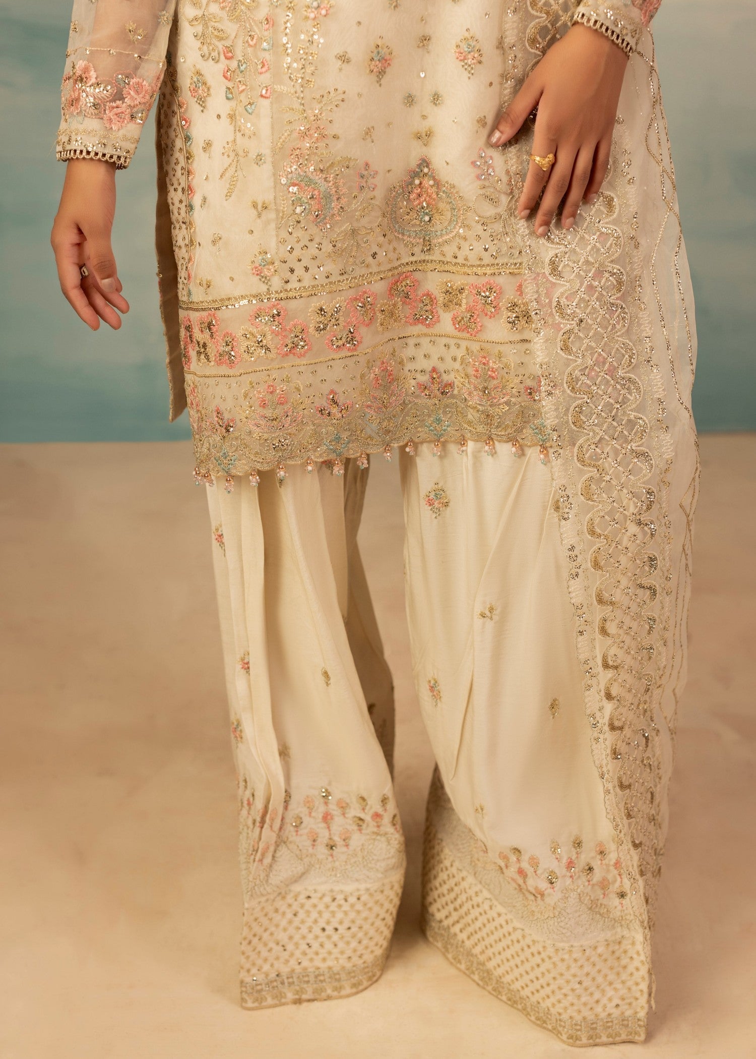 Ivory Organza Embroidered Pakistani Suit Online in Dubai DXB UAE Abudhabi Meena Bazaar