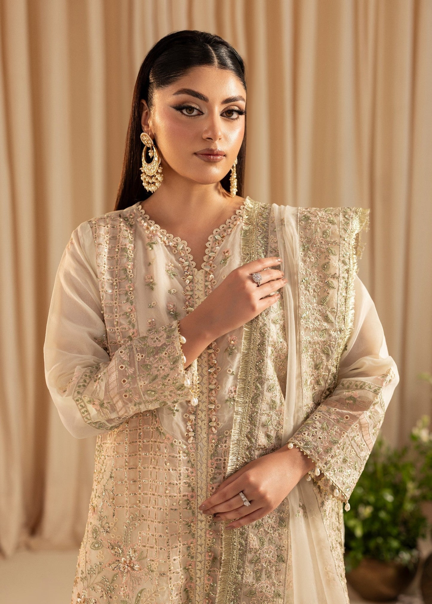 Ivory Organza Embroidered Straight Kurta Suit Online in Dubai DXB UAE Abudhabi Meena Bazaar