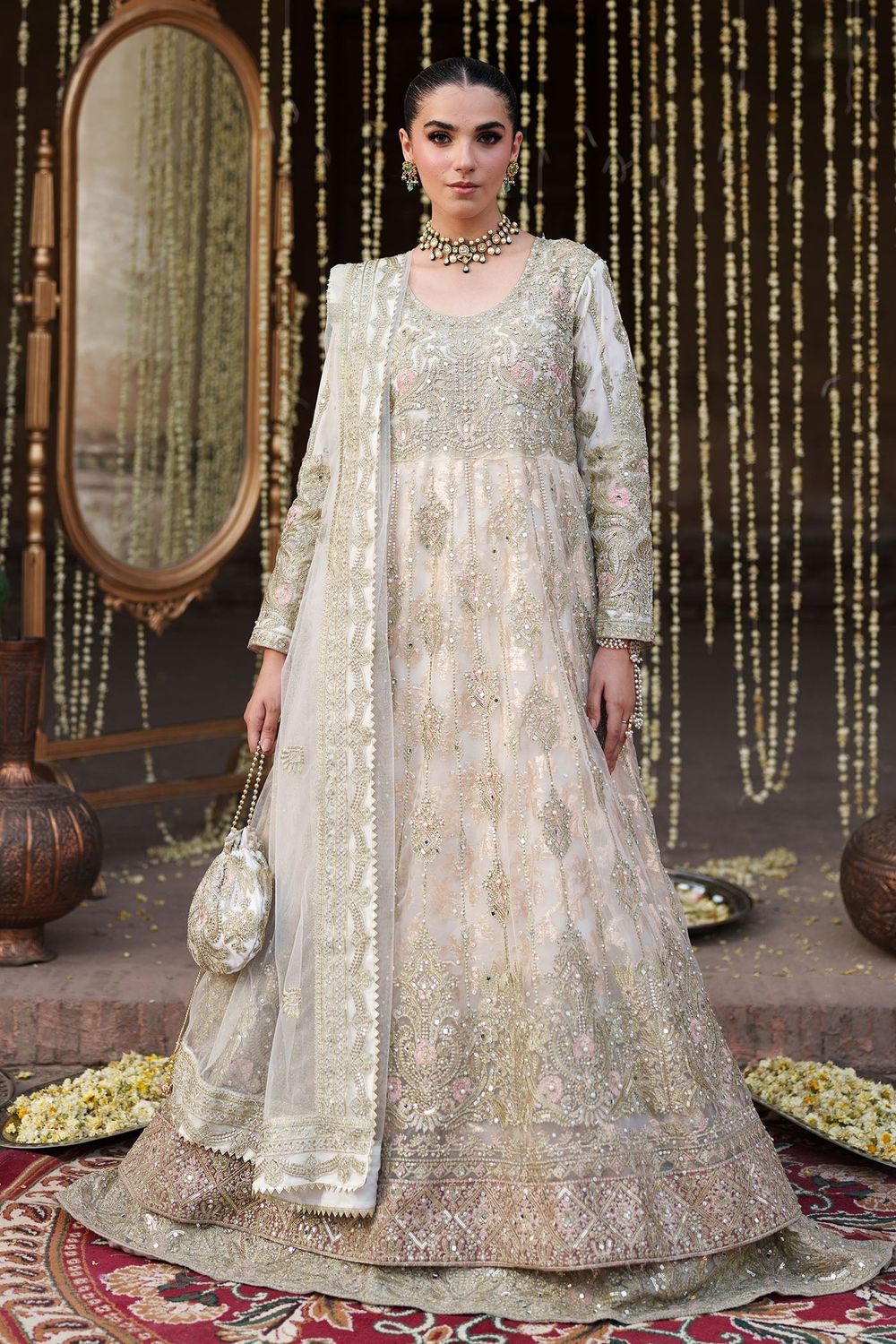 Ivory Organza Festive Salwar Kameez Online in Dubai UAE Abudhabi Ajman Sharjah