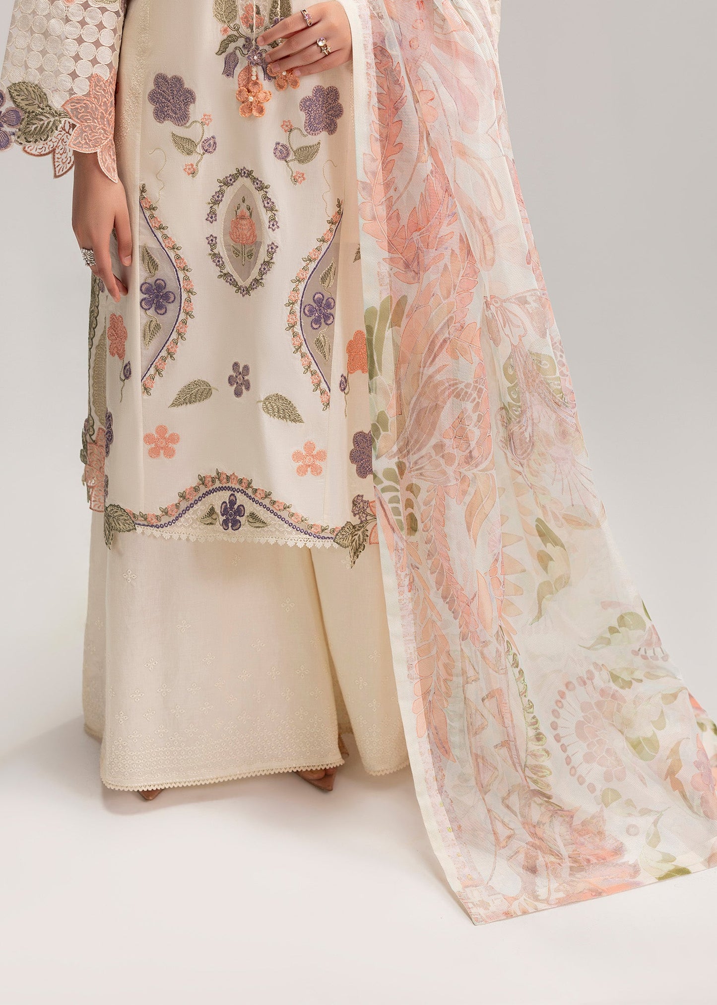 Ivory Organza Patch Work Lawn Suit for Party Wear Online in Sri Lanka India Australia