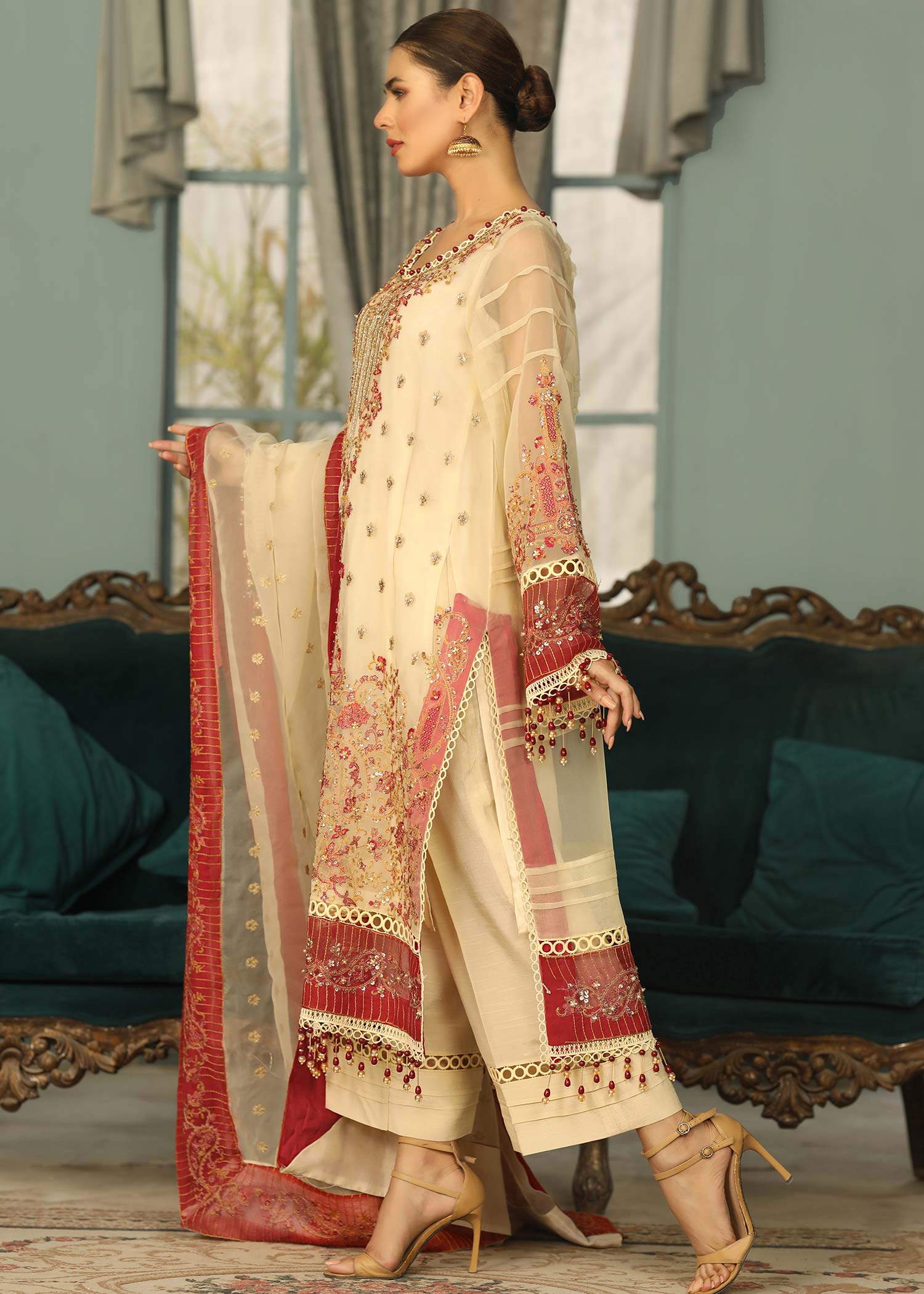 Ivory Organza Raw Silk Trouser Suit Online in Sri Lanka India Australia