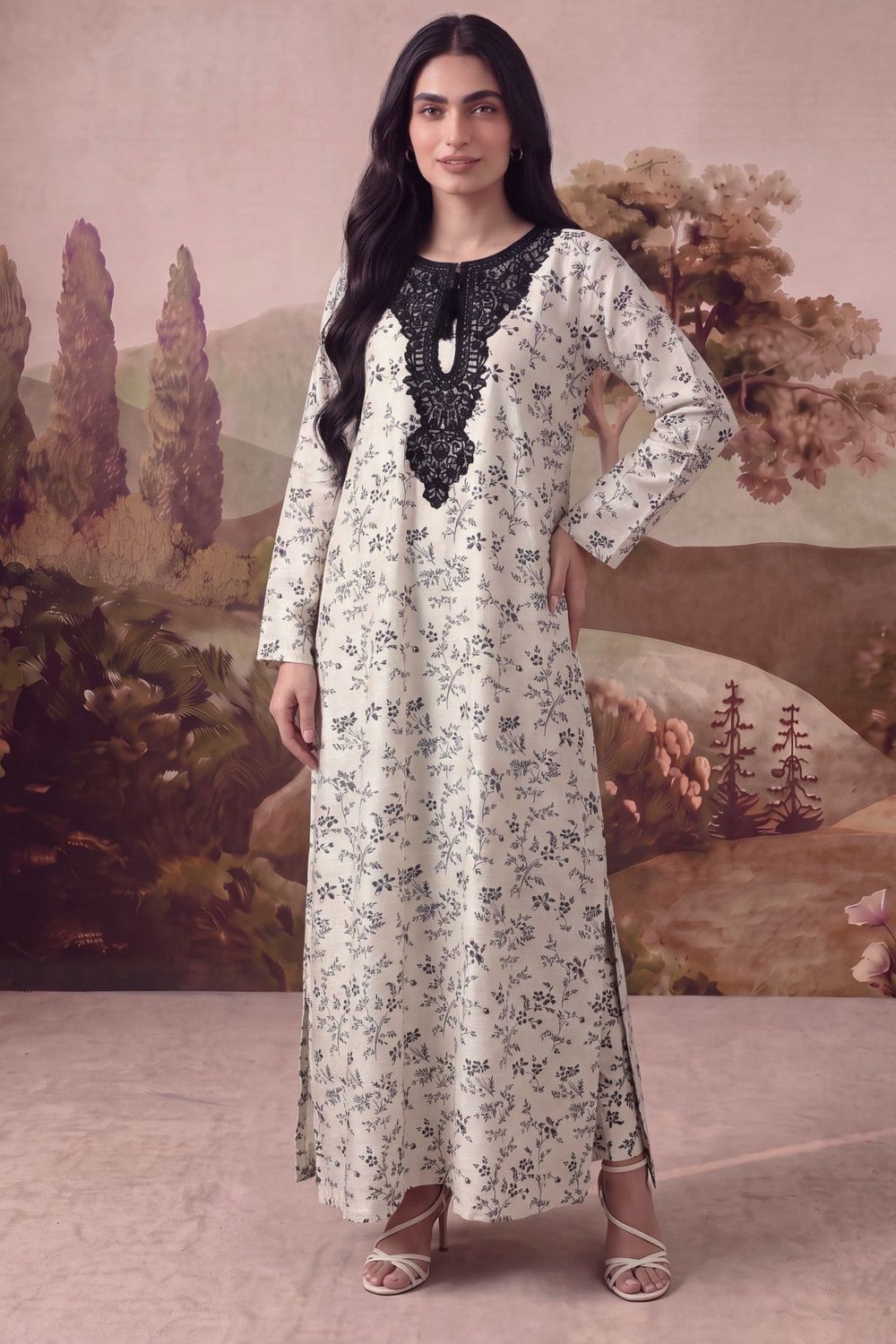 Ivory Patchwork Khaddar Kaftan Online in Dubai UAE Abudhabi Ajman Sharjah