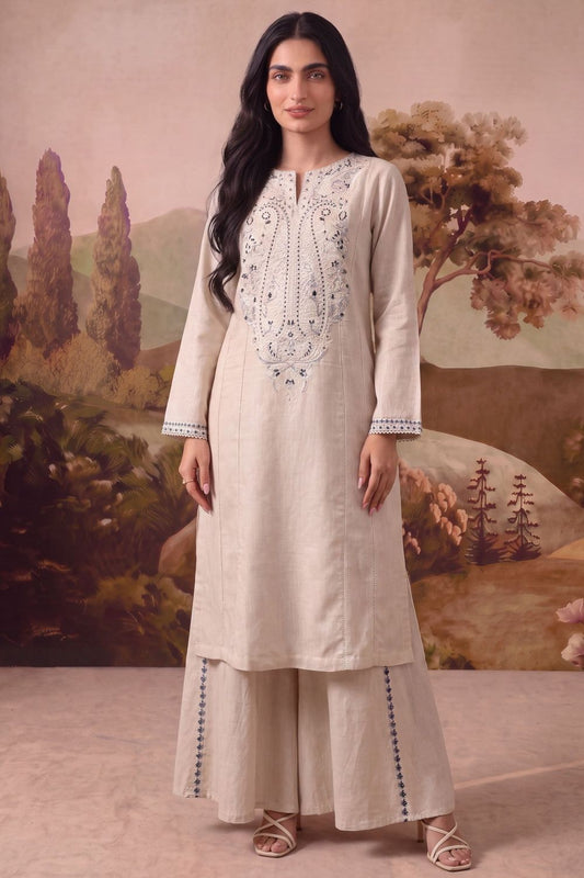 Ivory Patchwork Khaddar Sharara Online in Dubai UAE Abudhabi Ajman Sharjah