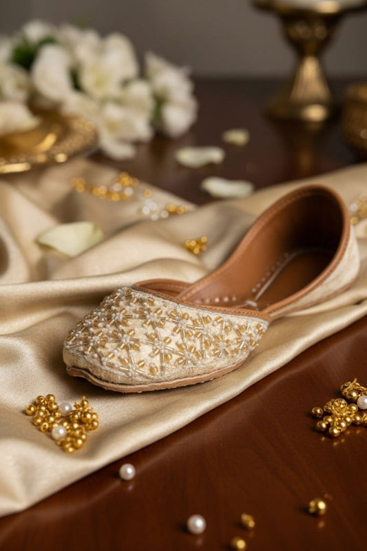 Ivory Pearl Embroidered Velvet Khussa Online in Dubai UAE Abudhabi Ajman Sharjah
