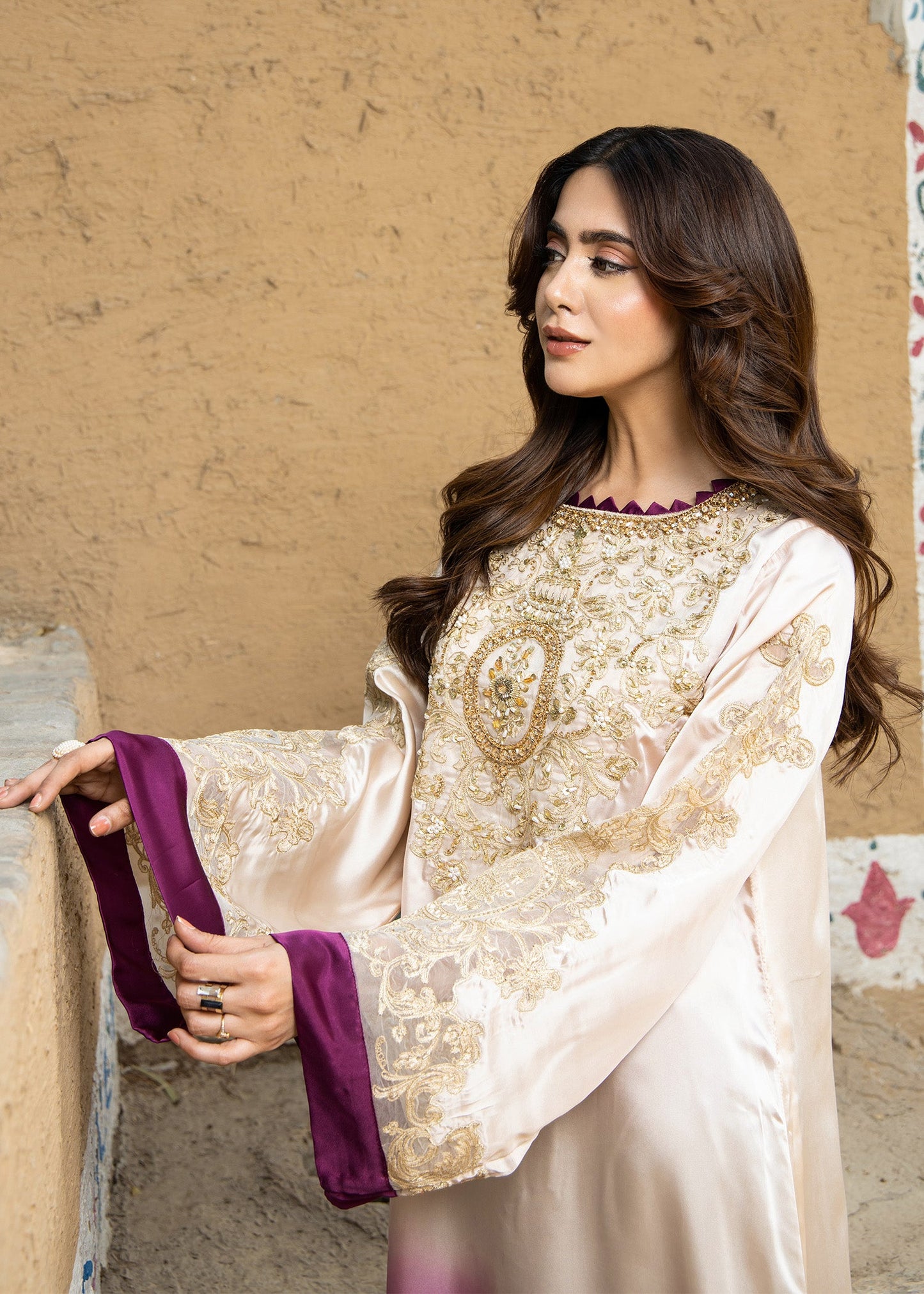 Ivory Purple Embellished Kaftan Party Wear Online in Dubai DXB UAE Abudhabi Meena Bazaar