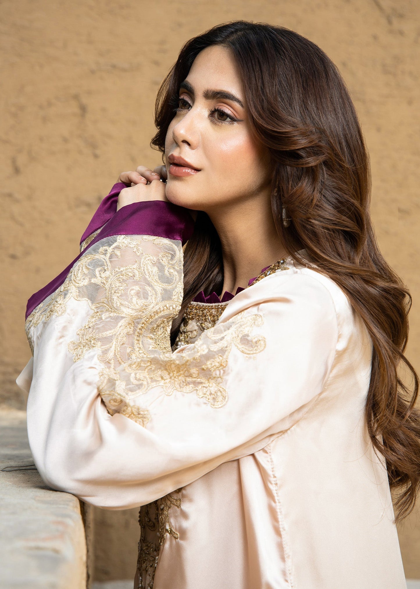 Ivory Purple Embellished Kaftan Set for Wedding Season Online in Dubai UAE Abudhabi Ajman Sharjah