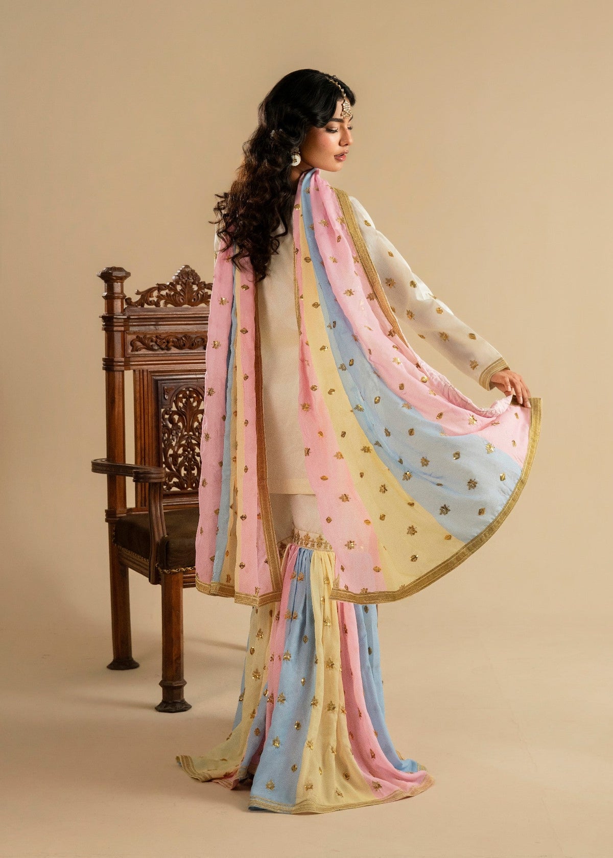 Ivory Raw Silk Embroidered Gharara Online in Sri Lanka India Australia