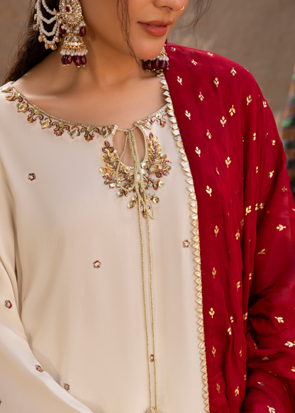 Ivory Raw Silk Embroidered Shalwar Kameez Online in Dubai DXB UAE Abudhabi Meena Bazaar