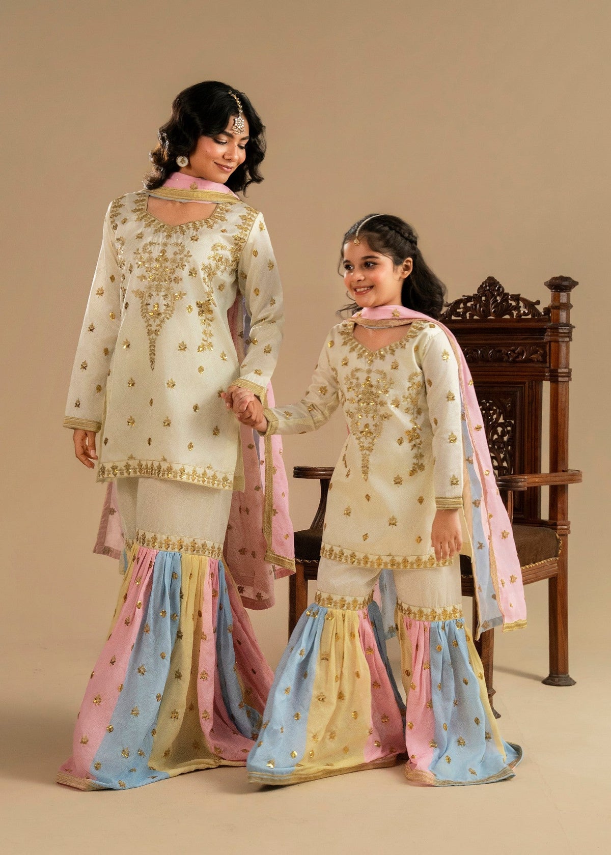 Ivory Raw Silk Gharara with Dupatta Online in Sri Lanka India Australia