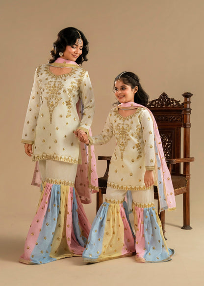 Ivory Raw Silk Gharara with Dupatta Online in Sri Lanka India Australia