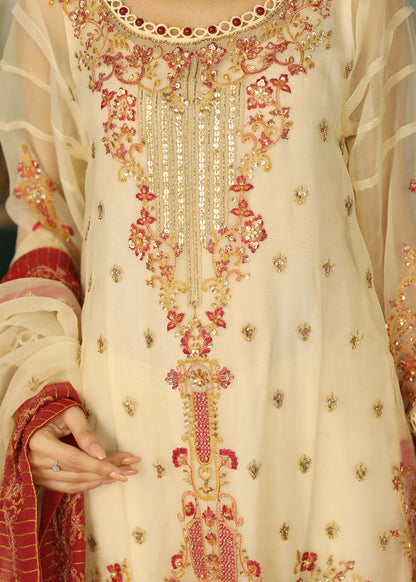 Ivory Raw Silk Trouser Organza Dupatta Suit Online in Sri Lanka India Australia