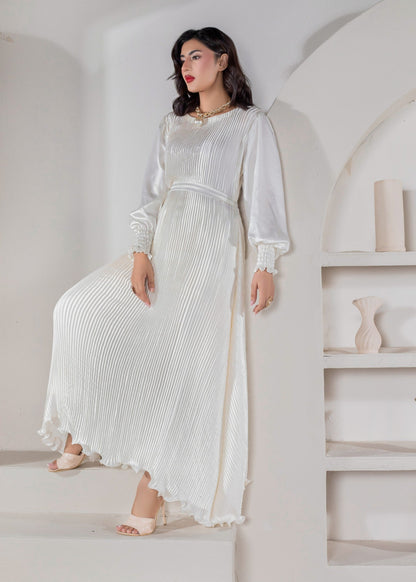 Ivory Shamooz Silk Belted Western Dress Online in UK USA Canada