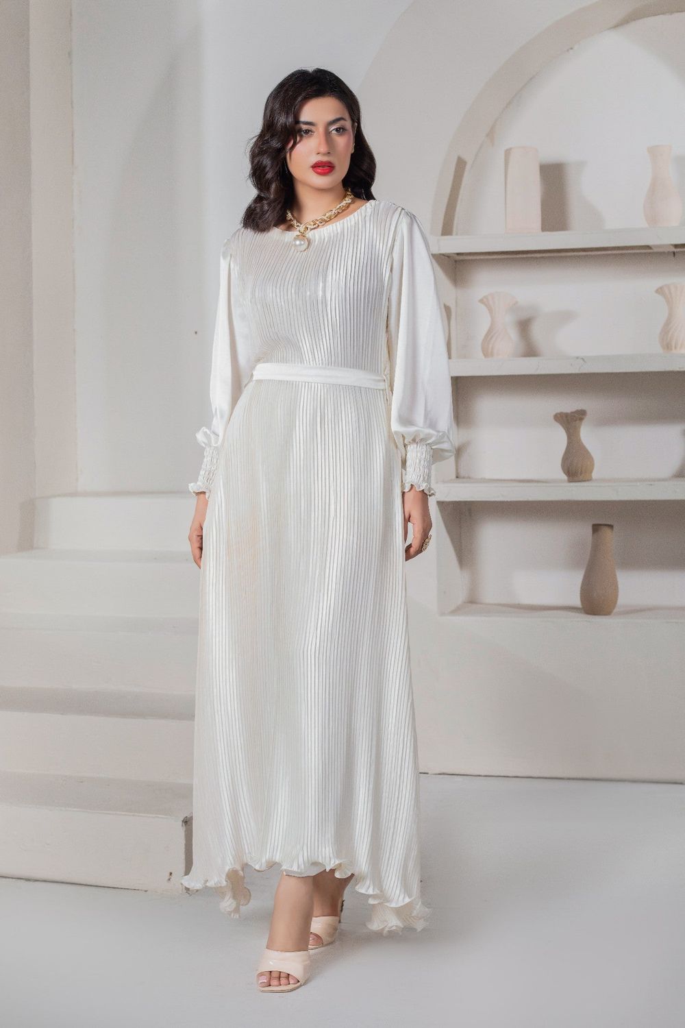 Ivory Shamooz Silk Western Dress Online in Dubai UAE Abudhabi Ajman Sharjah