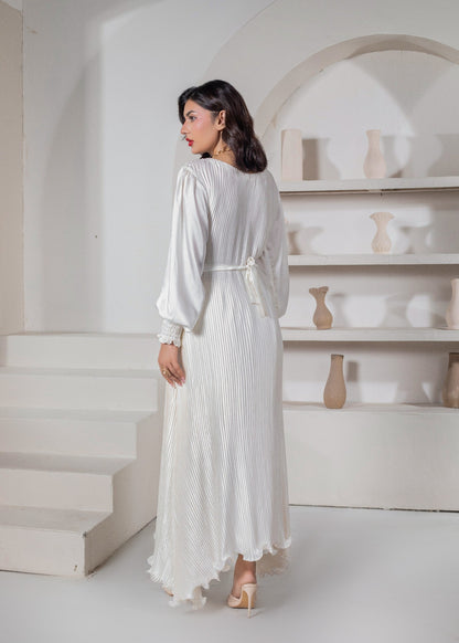 Ivory Shamooz Silk Western Dress with Smoking Detail Online in Dubai DXB UAE Abudhabi Meena Bazaar