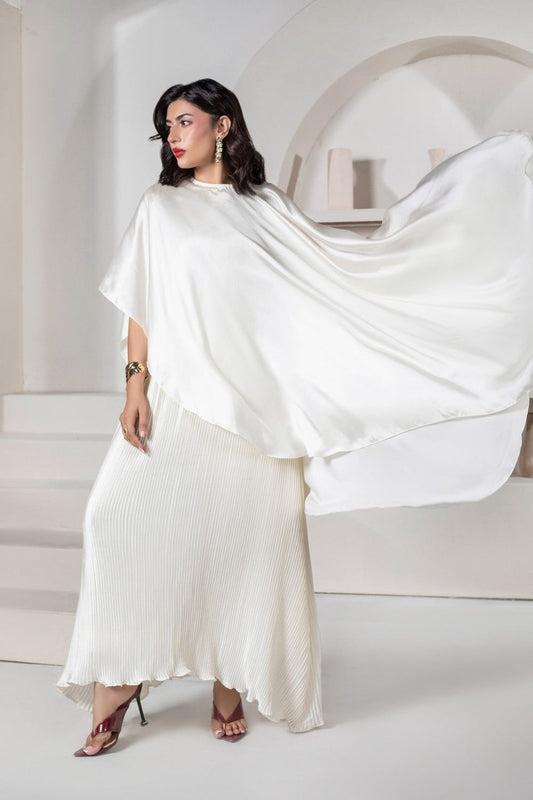 Ivory Silk Charmeuse 3 Piece Western Dress Set Online in Dubai UAE Abudhabi Ajman Sharjah