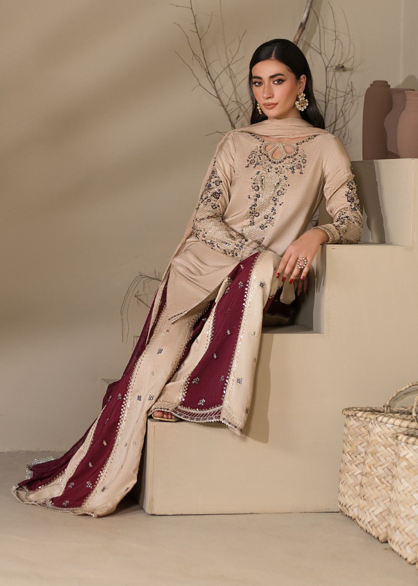 Ivory Silk Sharara Festive Outfit Online in Sri Lanka India Australia