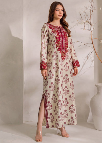 Ivory Straight Cut Kaftan Embroidered Khaddar Online in Dubai DXB UAE Abudhabi Meena Bazaar