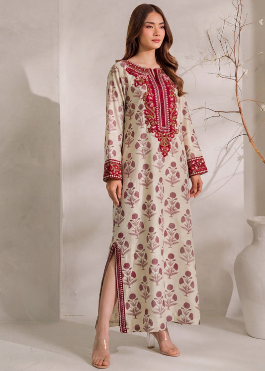 Ivory Straight Cut Kaftan Embroidered Khaddar Online in Dubai DXB UAE Abudhabi Meena Bazaar