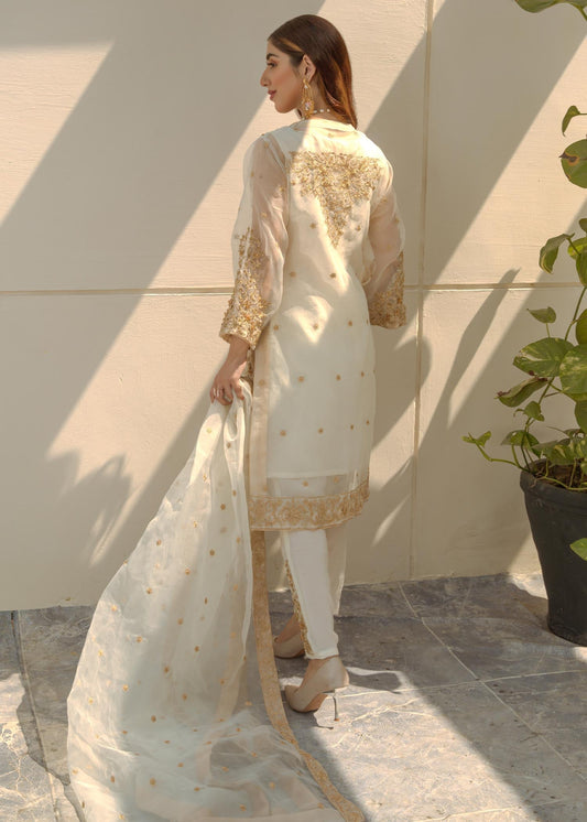 Ivory Tilla Embellished Organza Festive Wear Online in Dubai DXB UAE Abudhabi Meena Bazaar