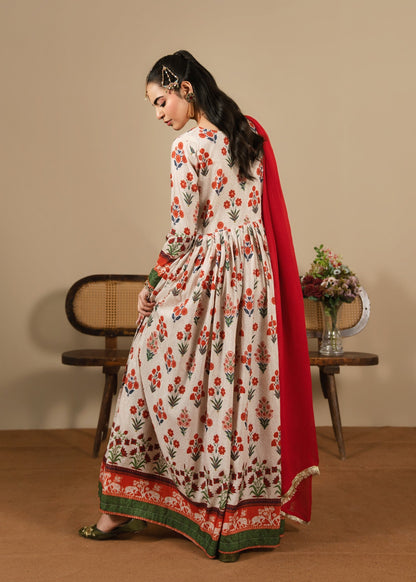 Ivory Viscose Raw Silk Pishwas Pakistani Designer Suits Online in Dubai UAE Abudhabi Ajman Sharjah