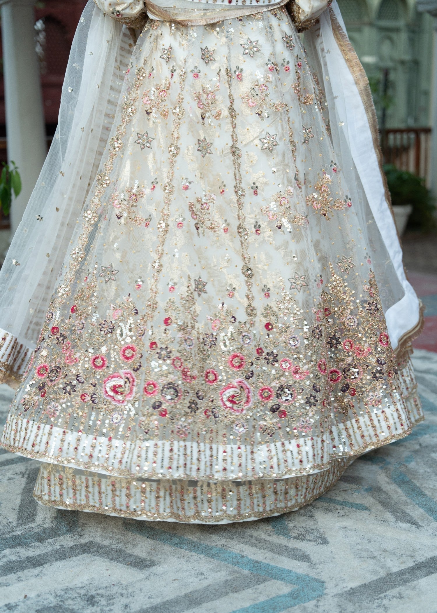 Ivory Zari Dabka Work Chiffon Anarkali Online in Sri Lanka India Australia